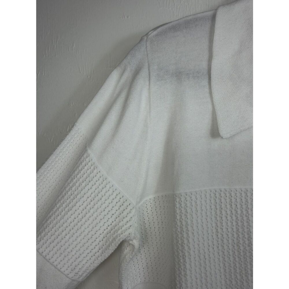Marble Fashions Scotland White Textured Cotton Collared Knit Sweater Pullover L - Picture 3 of 10